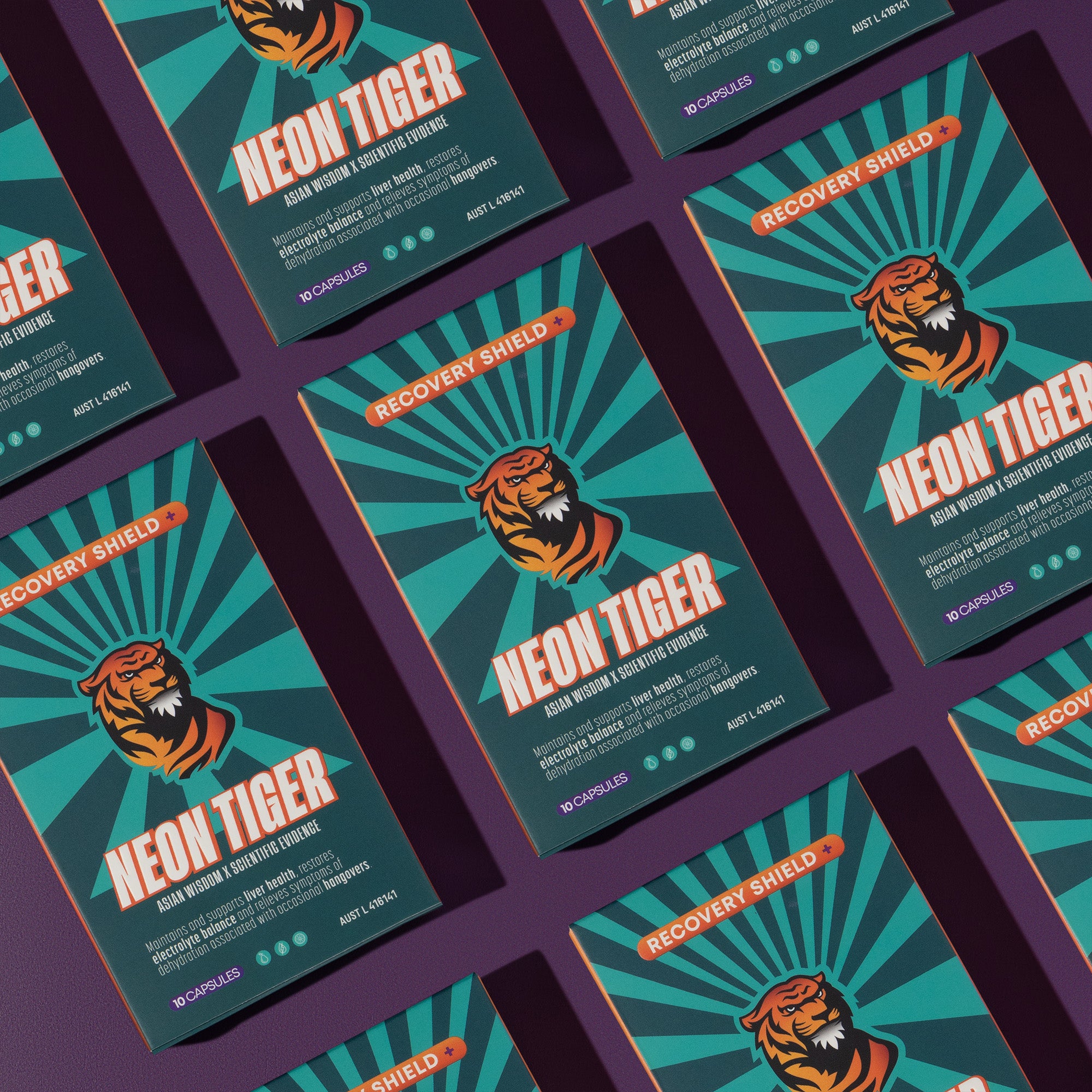 Hangover Prevention Supplement Recovery Shield + Neon Tiger